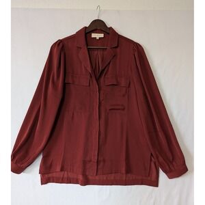 Melloday Womens Rust Brown Long Sleeve Satin Collared Shirt Button Down Size‎ S